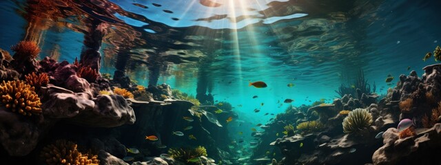  beautiful underwater of sea - obrazy, fototapety, plakaty