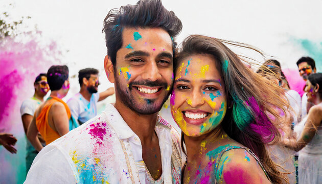Couple at a Holi festival