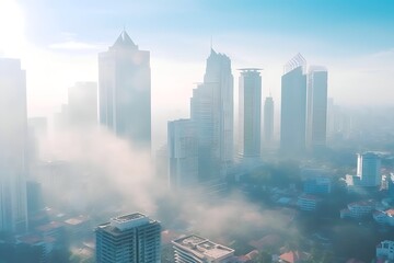 view of the city foggy with pollution