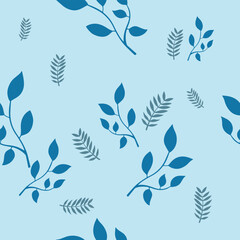 blue leaves and small leaves on a sky-blue background pattern