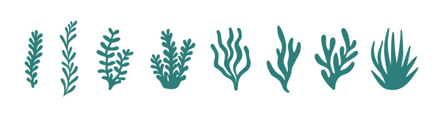 Ocean plants marine foliage vector set - obrazy, fototapety, plakaty