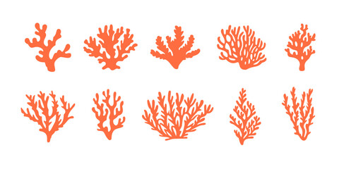 Set of flat coral reef vectors - obrazy, fototapety, plakaty