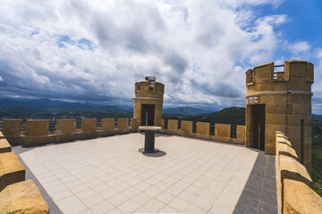 The views from the very top of Monte Igueldo's tower are spectacular with blue sky Cantabrian sea...
