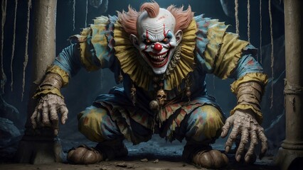 Clown that does not cause laughter. 4K - 8K - 12K TV. Generative AI.