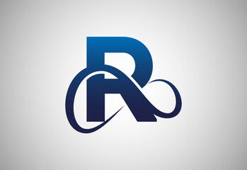 English alphabet R with infinity sign. Infinity, eternity, infinite, endless, loop symbols.