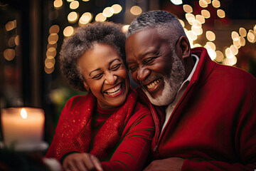 Obraz na płótnie Canvas Senior African American couple sharing a joyful moment reflecting love happiness and togetherness ideal for holiday season and family themes