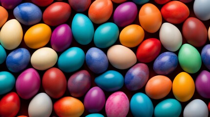 Fototapeta na wymiar Vibrant Handmade Easter Eggs on Bright Yellow Backdrop - Minimalistic Flat Lay Design