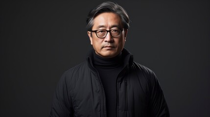 Obraz premium Intellectual Asian Man on Black Background.