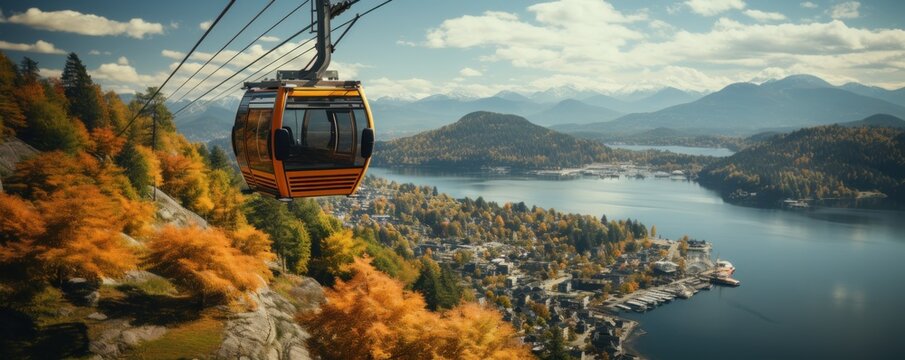 Cable car trip on mountains