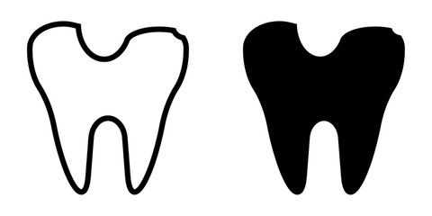 ofvs499 OutlineFilledVectorSign ofvs - dental caries vector icon . damaged tooth sign . isolated transparent . black outline and filled version . AI 10 / EPS 10 / PNG . g11842
