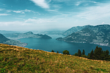 Panoramic view of Lake Lucerne in Switzerland.