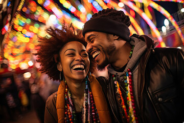 Memories at the Carnival Young Black Couples Night of Fun Laughter and Affection