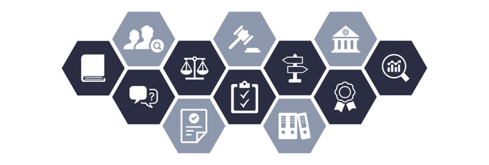 Compliance icon concept: corporate mission ,compliance policy , ethical management values connected icons , vector illustration.