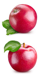 Red apple with leaves isolated. Apple on white background. Red appl with clipping path