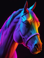 A beautiful photo of horse in neon color Generative AI