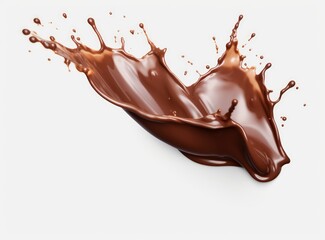 A dynamic splash of chocolate milk, frozen in time against and isolated on white background.