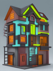 A construction house icon in neon color Generative AI