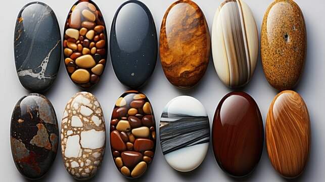 Background with round colorful sea pebble stones. Stones beach smooth