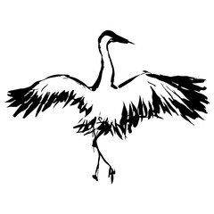 鶴の墨絵風のイラスト素材　ベクター