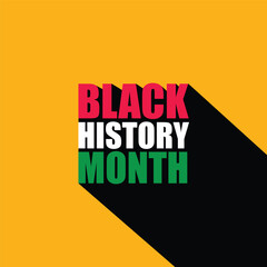 Black history month vector typography illustration with a long shadow. February is National Black History Month. Holiday concept. Template for background, banner, card, poster with text inscription.