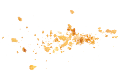 Pile cake crumbs, cookie flying isolated on white, clipping path