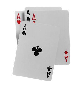 Poker, four aces in flying, playing cards isolated on white, clipping path