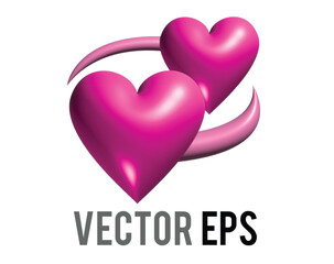 Vector two revolving hearts switching places 3D icon with circular line