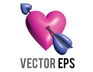 Vector shocking pink heart 3D icon with love cupid arrow