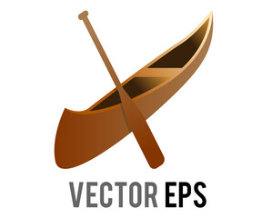 The isolated vector gradient brown wooden recreation canoe icon with boat oar