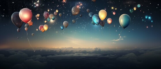 Balloons and stars with copy space. create using a generative ai tool 