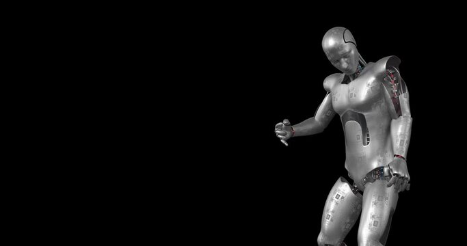 Crazy AI Robot Dancing. Making Headbanging. Alpha Channel. Technology Related 3D Animation.