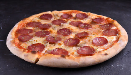 salami, pizza, anlasser, board, closeup, makro