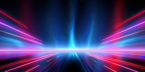 Küchenrückwand glas motiv abstract futuristic background with pink blue glowing neon moving high speed wave lines and bokeh lights © PNG WORLD