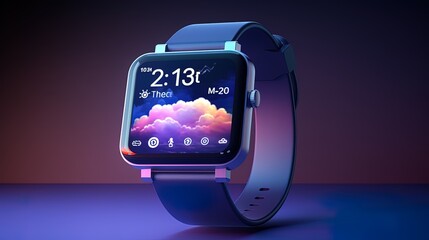 Cloud technology with futuristic hologram on a smartwatch, ai generative