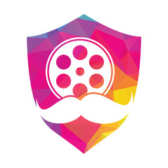 Mustache film roll logo design vector.
