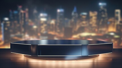 Podium for A New Product with Blurred Lights of the Night City as A Background
