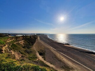 Fototapeta premium Bexhill Beach and seafront promenade and De La Warr Pavilion, east Sussex, England