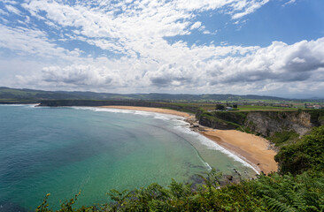 Playa de Langre is a sandy beach surrounded by cliffs by the Cantabrian sea, Cantabria, Spain