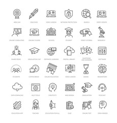 Collection of e-learning related line icons