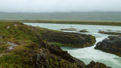 Fototapeta na wymiar Godafoss falls in summer season view, Iceland