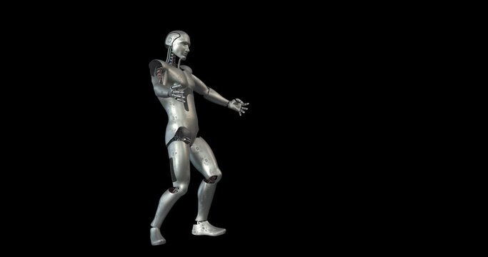 Crazy AI Robot Having Fun And Making Bizarre Moves. Alpha Channel. Technology Related 3D Animation.