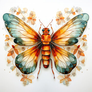 watercolor butterfly orange teal wings clip art preview