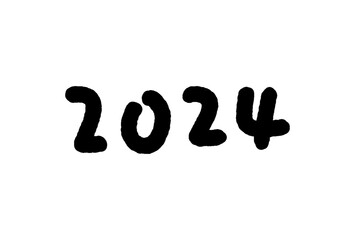 ゆるい手書きの2024の文字 - 西暦2024年のテキスト素材 - 横書き･黒い文字