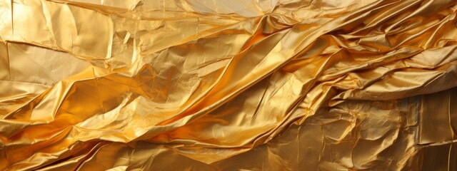 Gold Foil Paper Background in the Style of Creased, Crinkled, Wrinkled, Textured Fabrics, Softbox Lighting, Tangible Texture, Light Bronze and Silver, Luminescent Light, Meticulous Detail