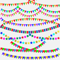 Obraz premium festive garlands of multi-colored and different-shaped paper flags
