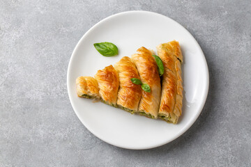 Turkish Tepsi Boregi, Round Borek, Tray pastry (Turkish name; rulo borek - ispanakli borek)