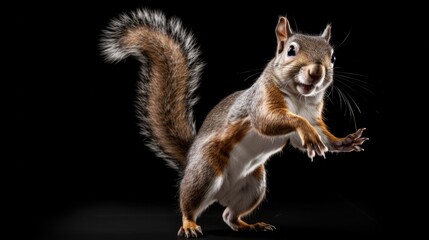 Fototapeta premium close up squirrel dance , isolated on black background