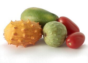 various colorful tropical fruits as tasty vegetarian food