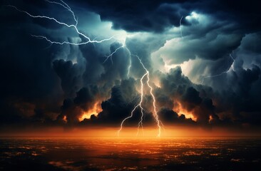 thunderstorm with lightning over the city at night - obrazy, fototapety, plakaty