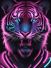 A photo of a big tiger head in neon color Generative AI